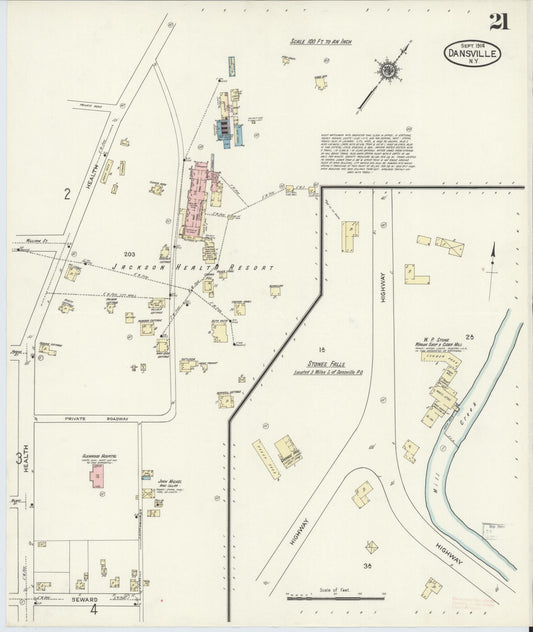 Sanborn Fire Insurance Map from Dansville, Livingston County, New York (1914), Sheet #0021 - Historic Sanborn Fire Insurance Map Print, vintage old map wall art, antique decor, genealogy gift, New York New York map