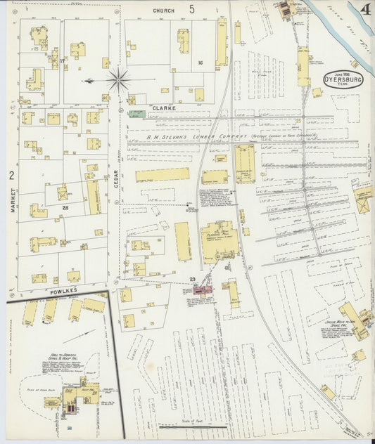 Sanborn Fire Insurance Map from Dyersburg, Dyer County, Tennessee (1896), Sheet #0004 - Historic Sanborn Fire Insurance Map Print, vintage old map wall art, antique decor, genealogy gift, Tennessee Tennessee map