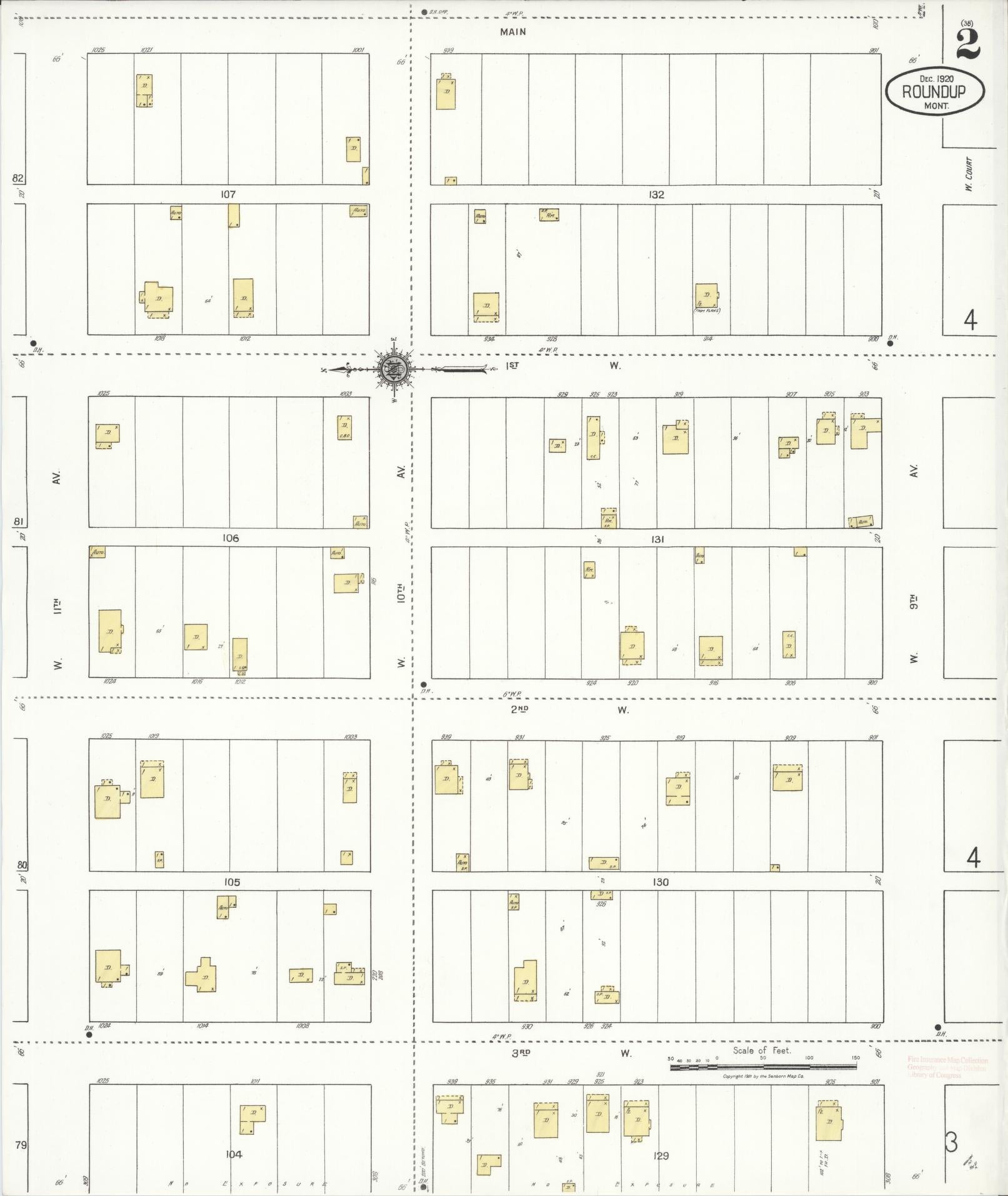Sanborn Fire Insurance Map from Roundup, Musselshell County, Montana (1920), Sheet #0002 - Complete Map Set gallery image, historic Sanborn map, vintage wall art, Montana Montana