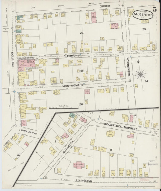 Sanborn Fire Insurance Map from Saugerties, Ulster County, New York (1887), Sheet #0005 - Historic Sanborn Fire Insurance Map Print, vintage old map wall art, antique decor, genealogy gift, New York New York map
