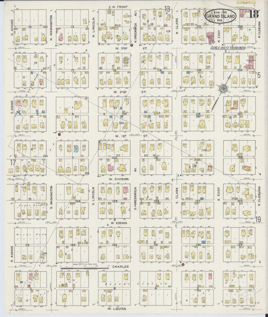 Sanborn Fire Insurance Map from Grand Island, Hall County, Nebraska (1915), Sheet #0018 - Historic Sanborn Fire Insurance Map Print, vintage old map wall art, antique decor, genealogy gift, Nebraska Nebraska map