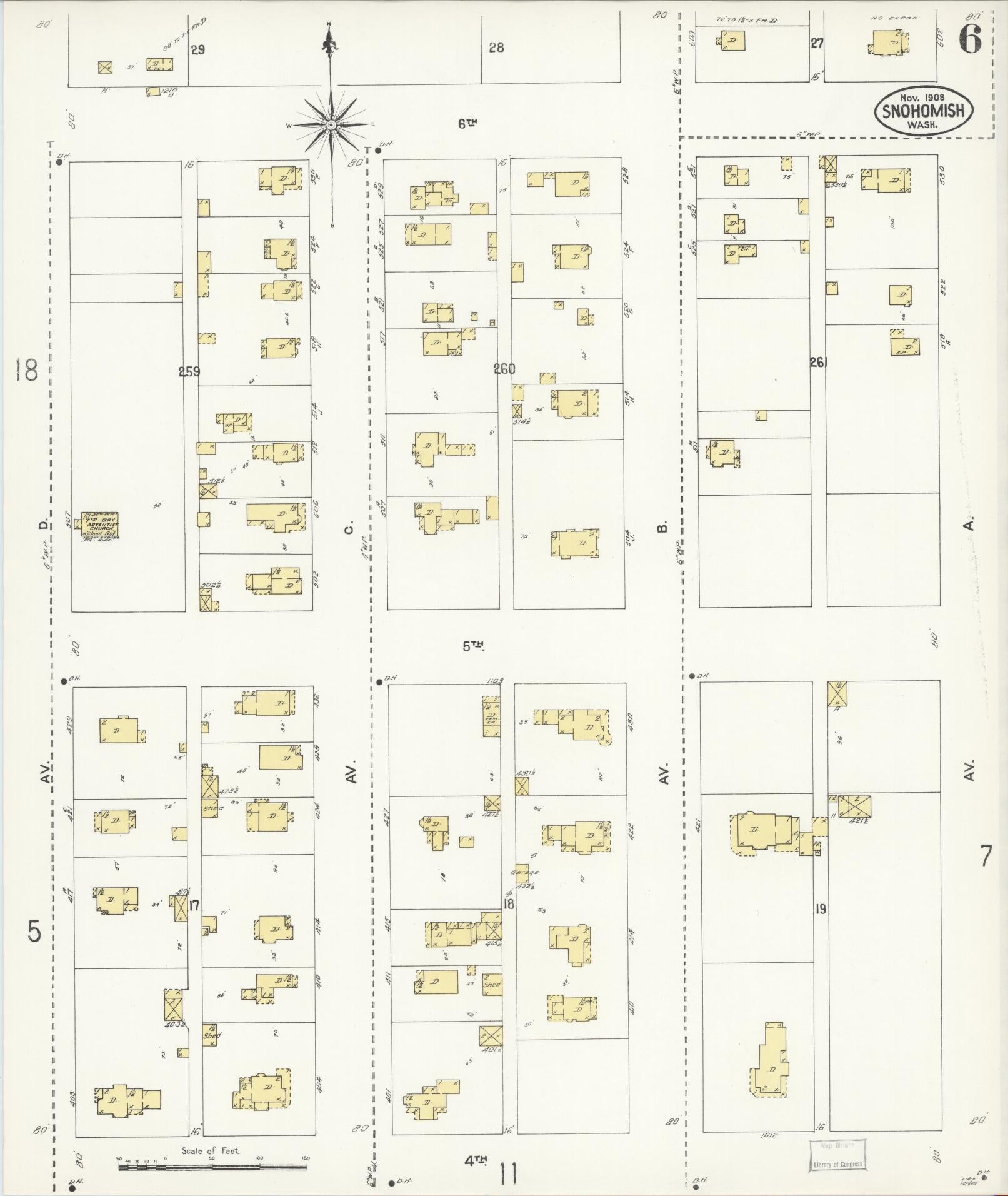 Sanborn Fire Insurance Map from Snohomish, Snohomish County, Washington (1908), Sheet #0006 - Complete Map Set gallery image, historic Sanborn map, vintage wall art, Washington Washington