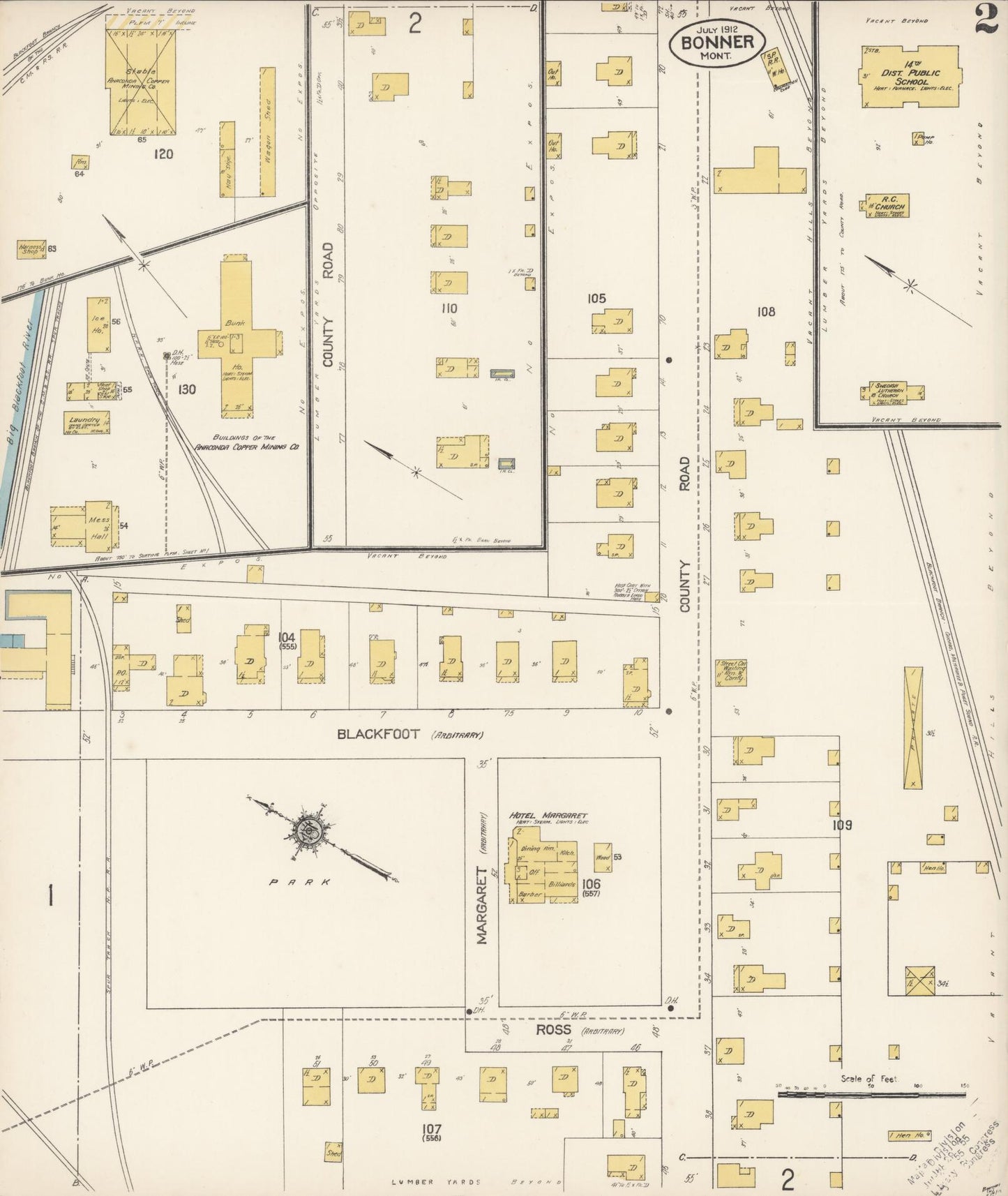Sanborn Fire Insurance Map from Bonner, Missoula County, Montana (1912), Sheet #0002 - Complete Map Set gallery image, historic Sanborn map, vintage wall art, Montana Montana