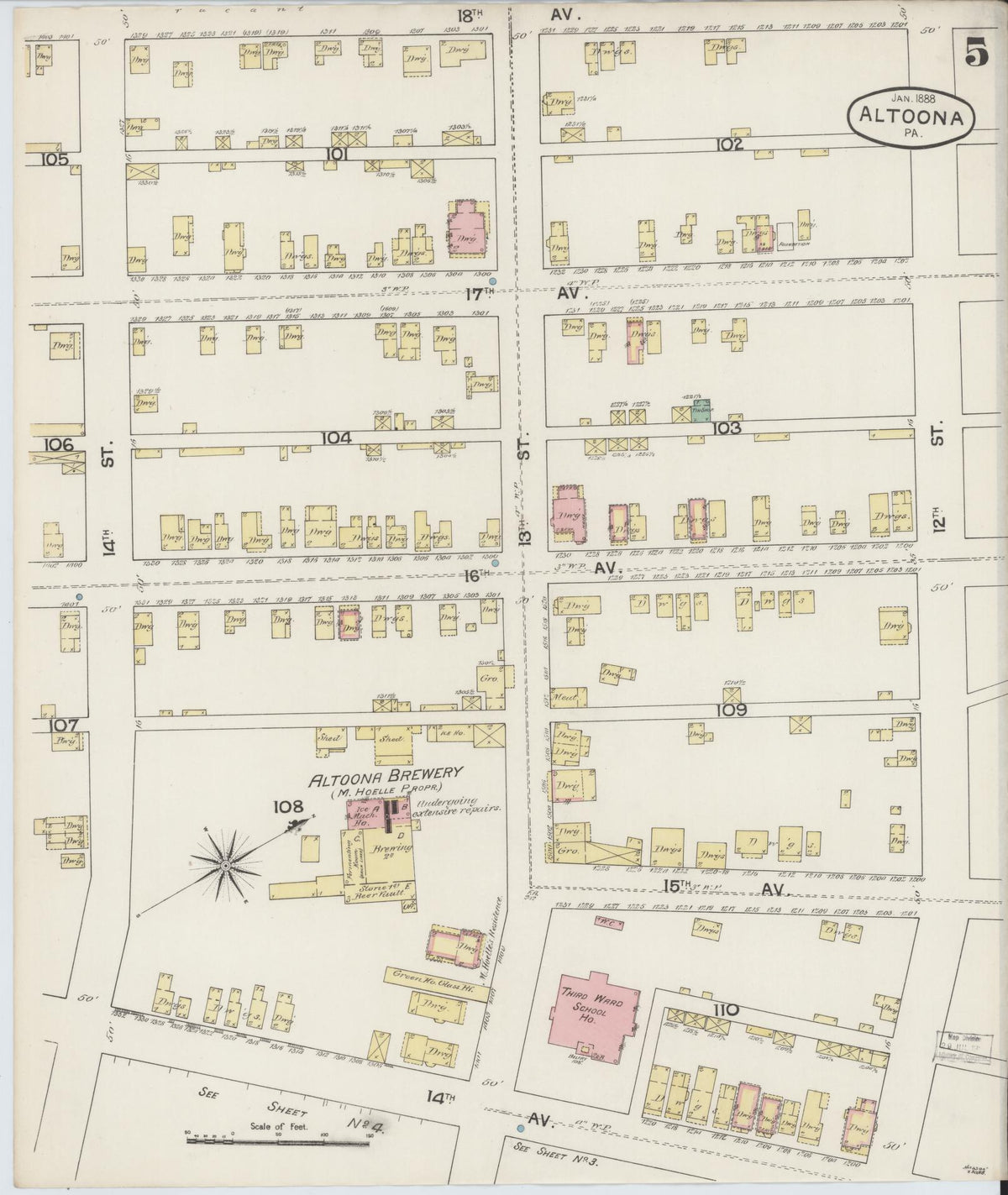 Sanborn Fire Insurance Map from Altoona, Blair County, Pennsylvania (1888), Sheet #0005 - Complete Map Set gallery image, historic Sanborn map, vintage wall art, Pennsylvania Pennsylvania