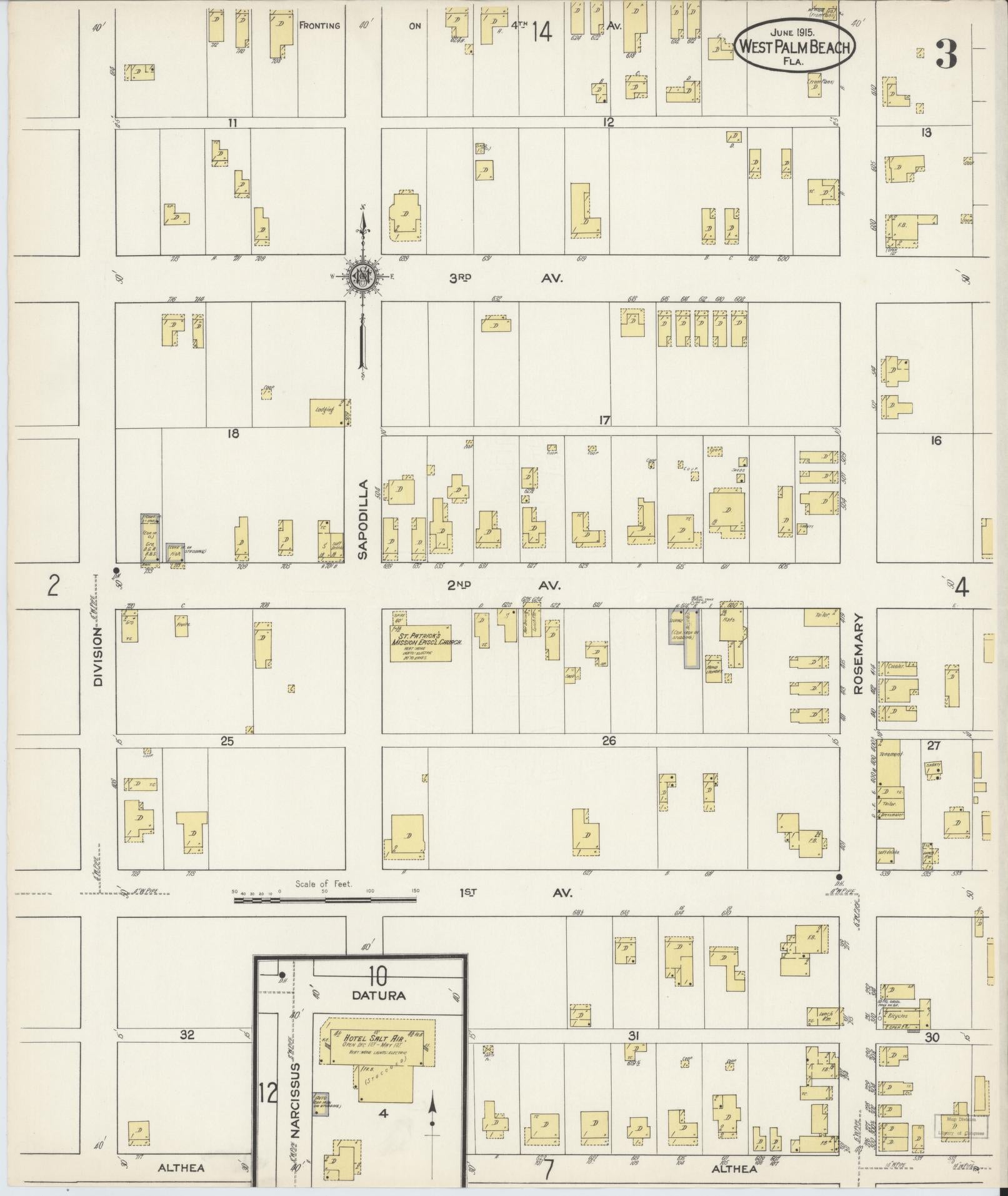 Sanborn Fire Insurance Map from West Palm Beach, Dade County, Florida (1915), Sheet #0003 - Complete Map Set gallery image, historic Sanborn map, vintage wall art, Florida Florida