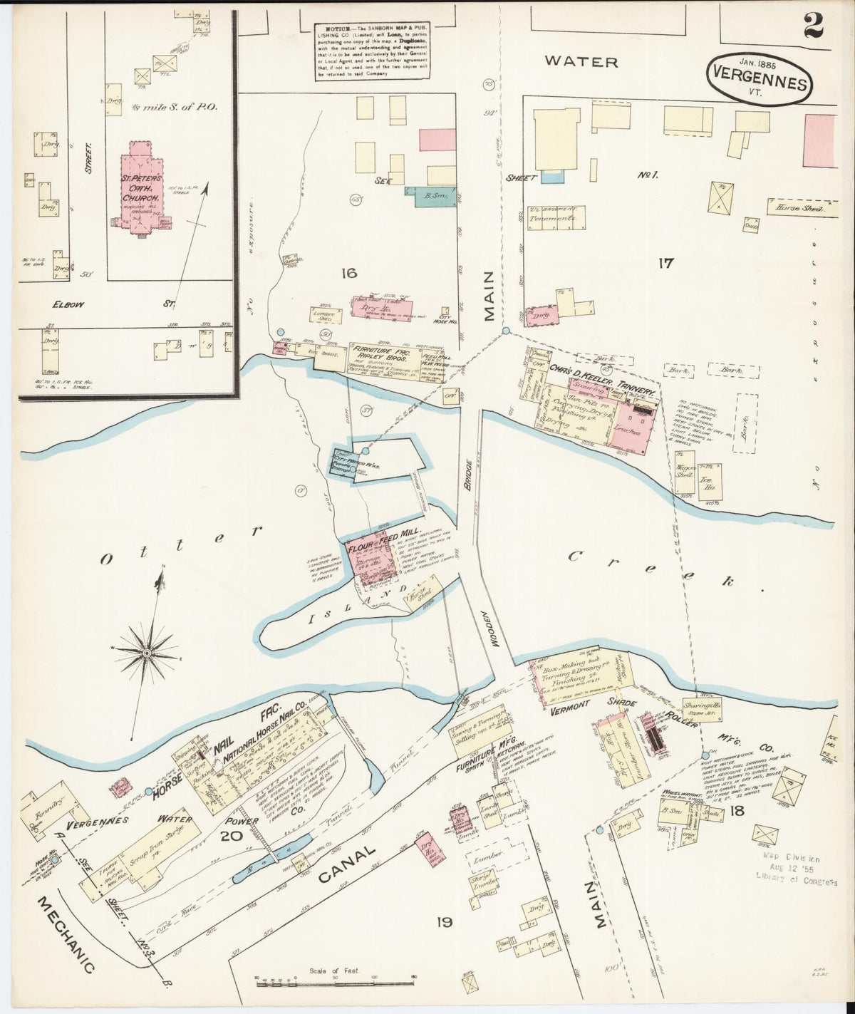 Sanborn Fire Insurance Map from Vergennes, Addison County, Vermont (1885), Sheet #0002 - Historic Sanborn Fire Insurance Map Print, vintage old map wall art, antique decor, genealogy gift, Vermont Vermont map