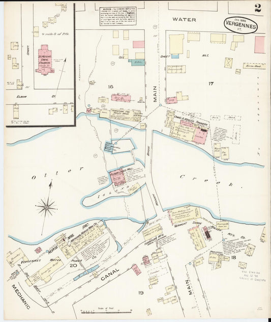 Sanborn Fire Insurance Map from Vergennes, Addison County, Vermont (1885), Sheet #0002 - Historic Sanborn Fire Insurance Map Print, vintage old map wall art, antique decor, genealogy gift, Vermont Vermont map