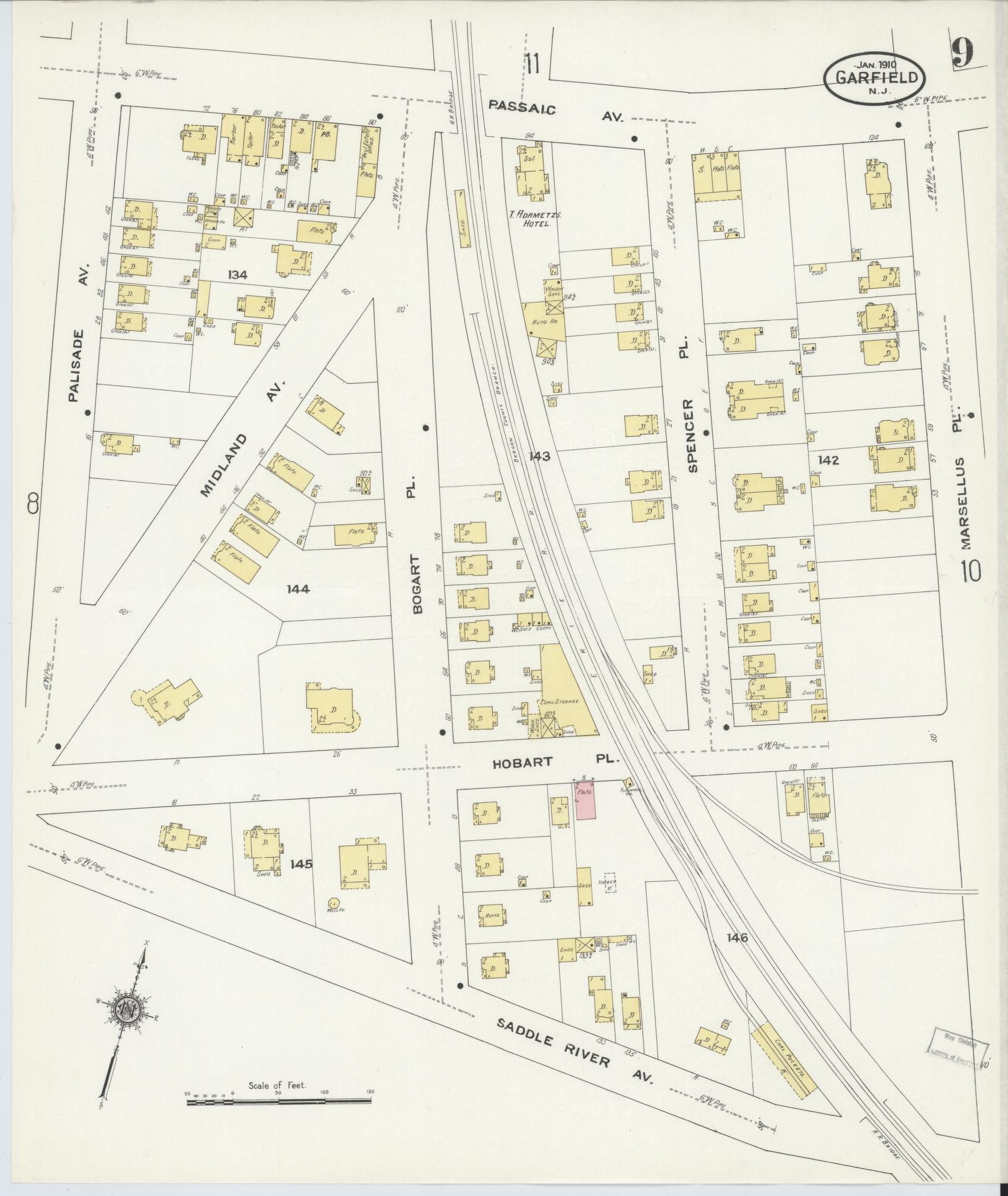 Sanborn Fire Insurance Map from Garfield, Bergen County, New Jersey (1910), Sheet #0009 - Complete Map Set gallery image, historic Sanborn map, vintage wall art, New Jersey New Jersey