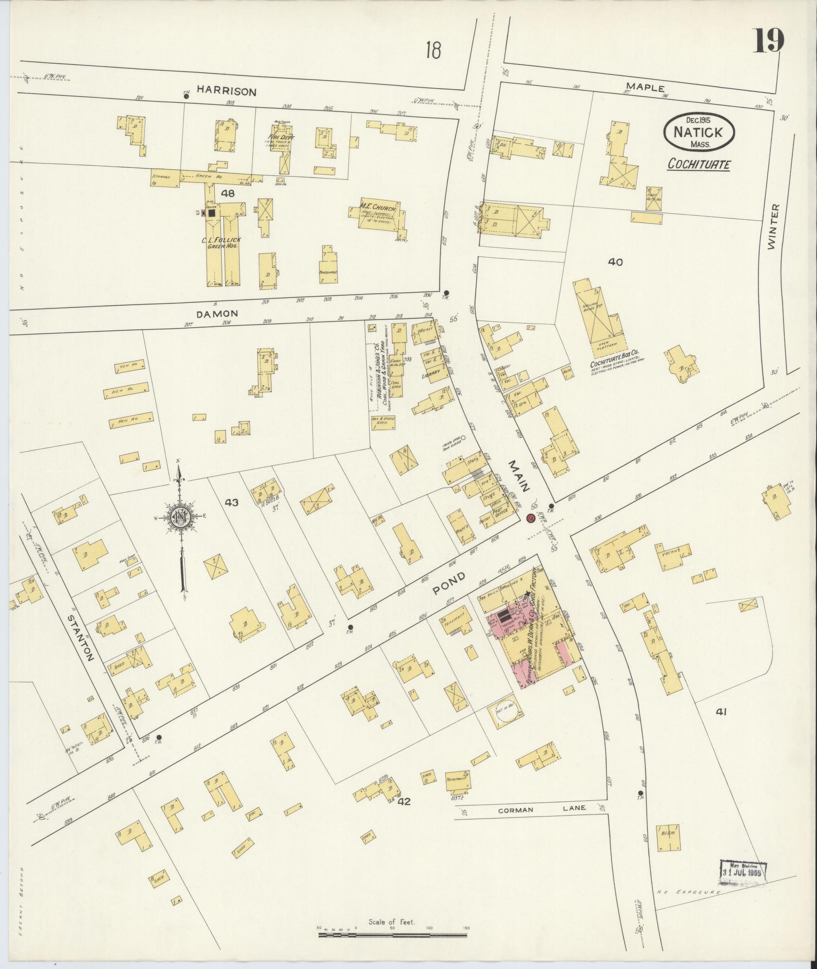 Sanborn Fire Insurance Map from Natick, Middlesex County, Massachusetts (1915), Sheet #0019 - Complete Map Set gallery image, historic Sanborn map, vintage wall art, Massachusetts Massachusetts