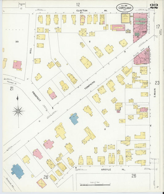 Sanborn Fire Insurance Map from Cortland, Cortland County, New York (1908), Sheet #0022 - Historic Sanborn Fire Insurance Map Print, vintage old map wall art, antique decor, genealogy gift, New York New York map