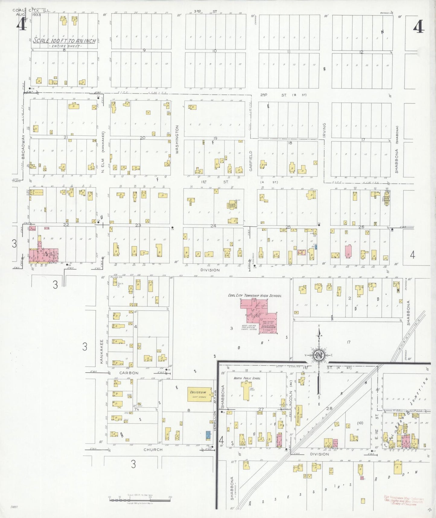 Sanborn Fire Insurance Map from Coal City, Grundy County, Illinois (1933), Sheet #0004 - Complete Map Set gallery image, historic Sanborn map, vintage wall art, Illinois Illinois