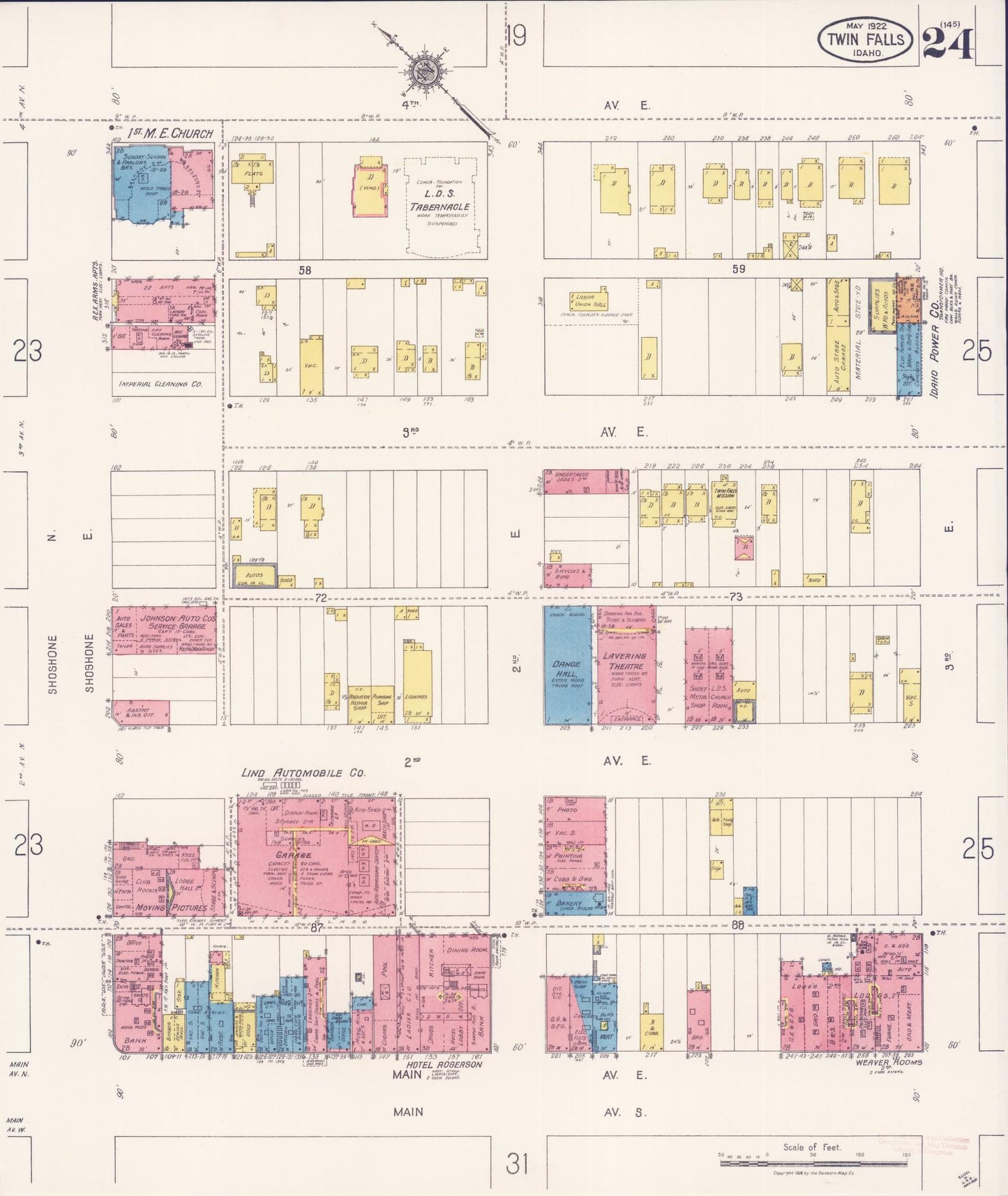 Sanborn Fire Insurance Map from Twin Falls, Twin Falls County, Idaho (1922), Sheet #0024 - Complete Map Set gallery image, historic Sanborn map, vintage wall art, Falls Idaho