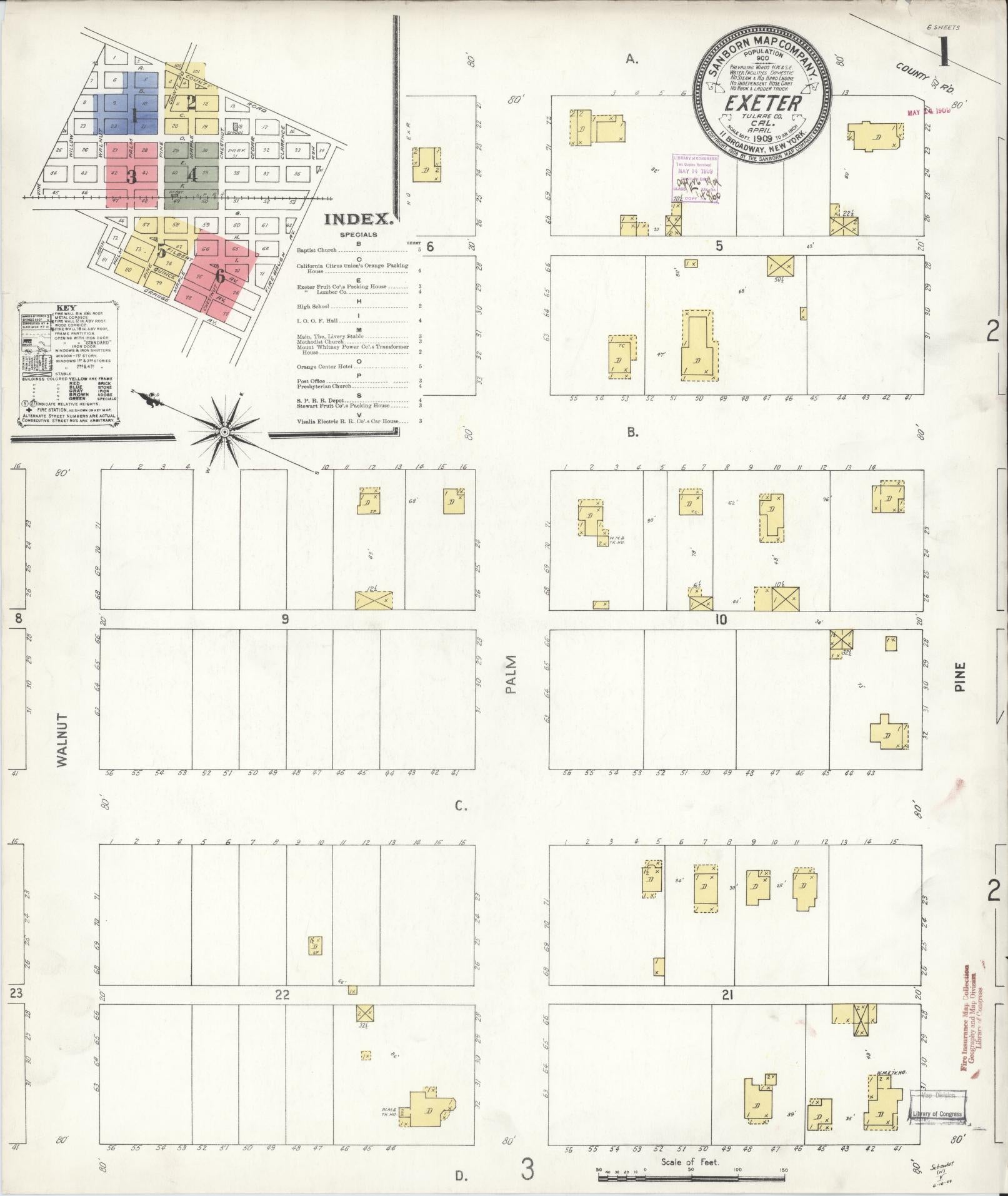 Sanborn Fire Insurance Map from Exeter, Tulare County, California (1909), Sheet #0001 - Historic Sanborn Fire Insurance Map Print, vintage old map wall art, antique decor, genealogy gift, California California map