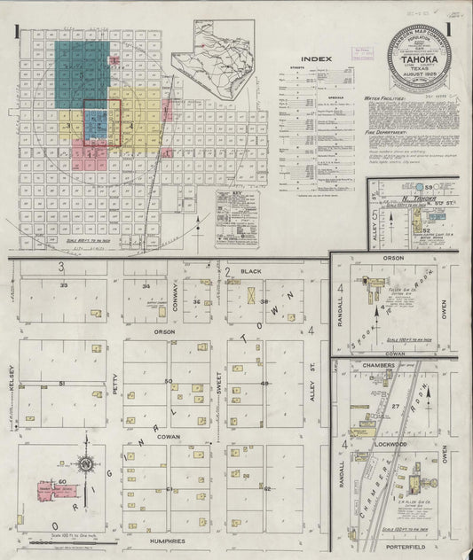 Sanborn Fire Insurance Map from Tahoka, Lynn County, Texas (1925), Sheet #0001 - Historic Sanborn Fire Insurance Map Print, vintage old map wall art, antique decor, genealogy gift, Texas Texas map