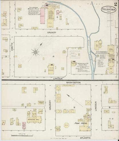 Sanborn Fire Insurance Map from Tullahoma, Coffee County, Tennessee (1887), Sheet #0002 - Complete Map Set gallery image, historic Sanborn map, vintage wall art, Tennessee Tennessee