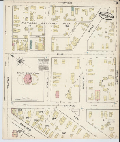 Sanborn Fire Insurance Map from Muskegon, Muskegon County, Michigan (1883), Sheet #0009 - Historic Sanborn Fire Insurance Map Print, vintage old map wall art, antique decor, genealogy gift, Michigan Michigan map
