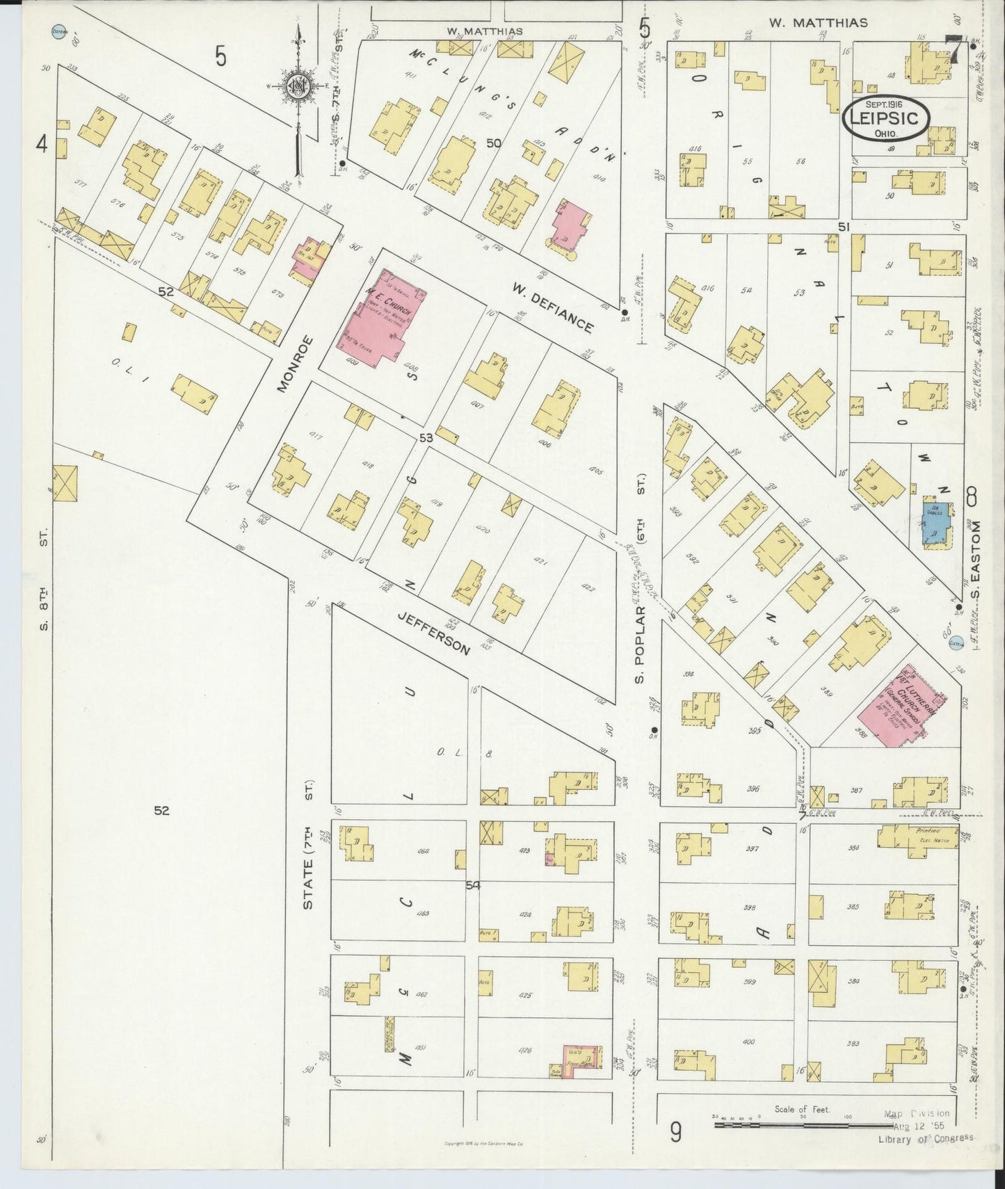 Sanborn Fire Insurance Map from Leipsic, Putnam County, Ohio (1916), Sheet #0007 - Historic Sanborn Fire Insurance Map Print, vintage old map wall art, antique decor, genealogy gift, Ohio Ohio map