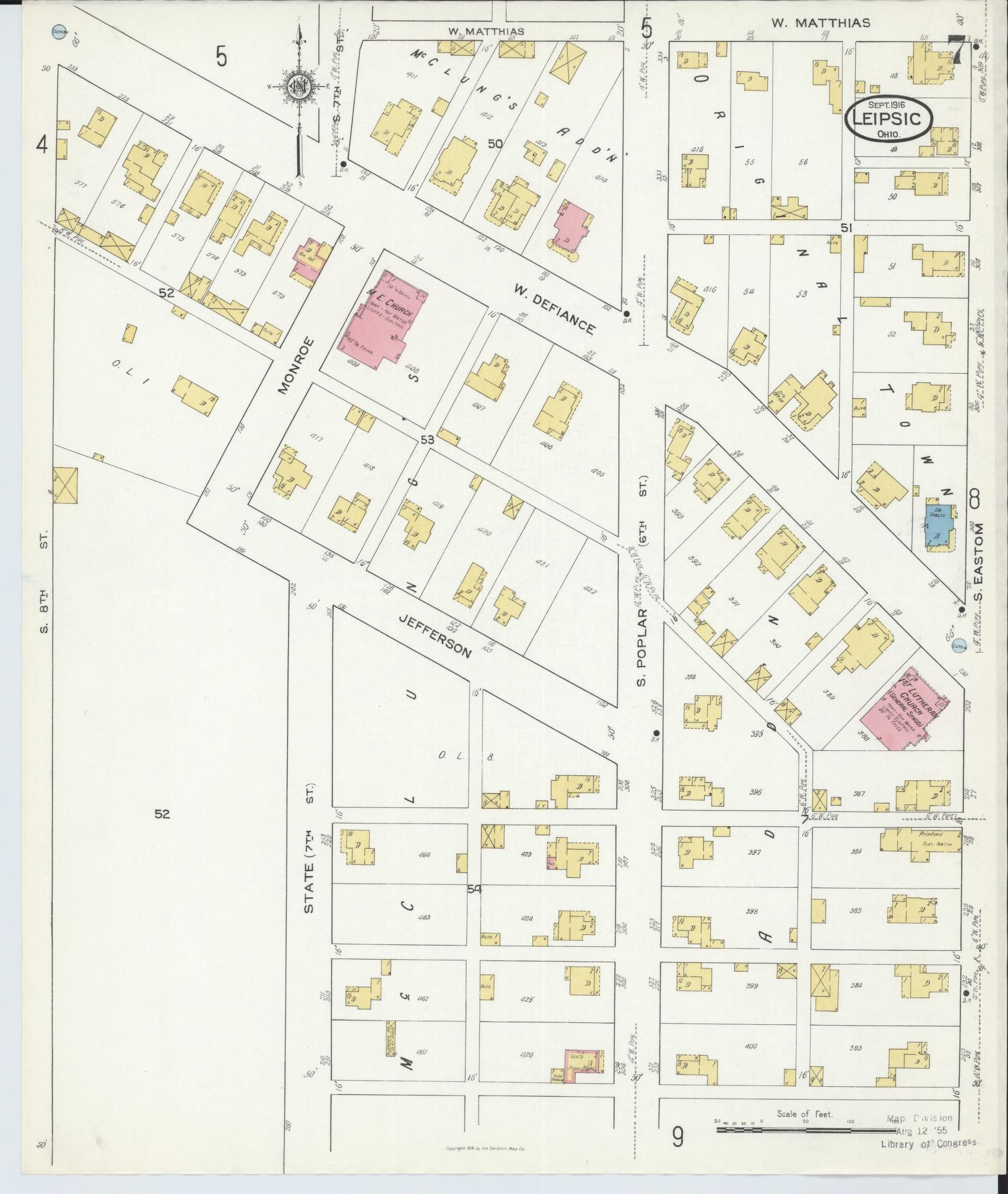 Sanborn Fire Insurance Map from Leipsic, Putnam County, Ohio (1916), Sheet #0007 - Historic Sanborn Fire Insurance Map Print, vintage old map wall art, antique decor, genealogy gift, Ohio Ohio map