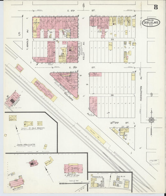 Sanborn Fire Insurance Map from Devils Lake, Ramsey County, North Dakota (1914), Sheet #0008 - Historic Sanborn Fire Insurance Map Print, vintage old map wall art, antique decor, genealogy gift, North Dakota North Dakota map