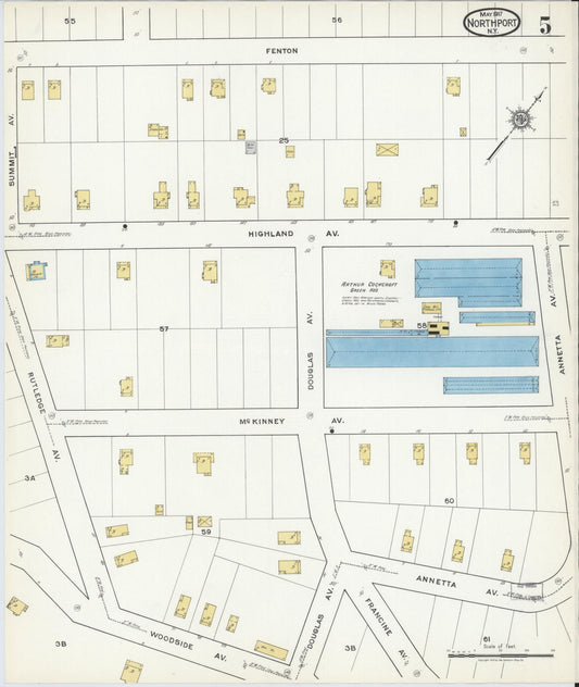 Sanborn Fire Insurance Map from Northport, Suffolk County, New York (1917), Sheet #0005 - Historic Sanborn Fire Insurance Map Print, vintage old map wall art, antique decor, genealogy gift, New York New York map