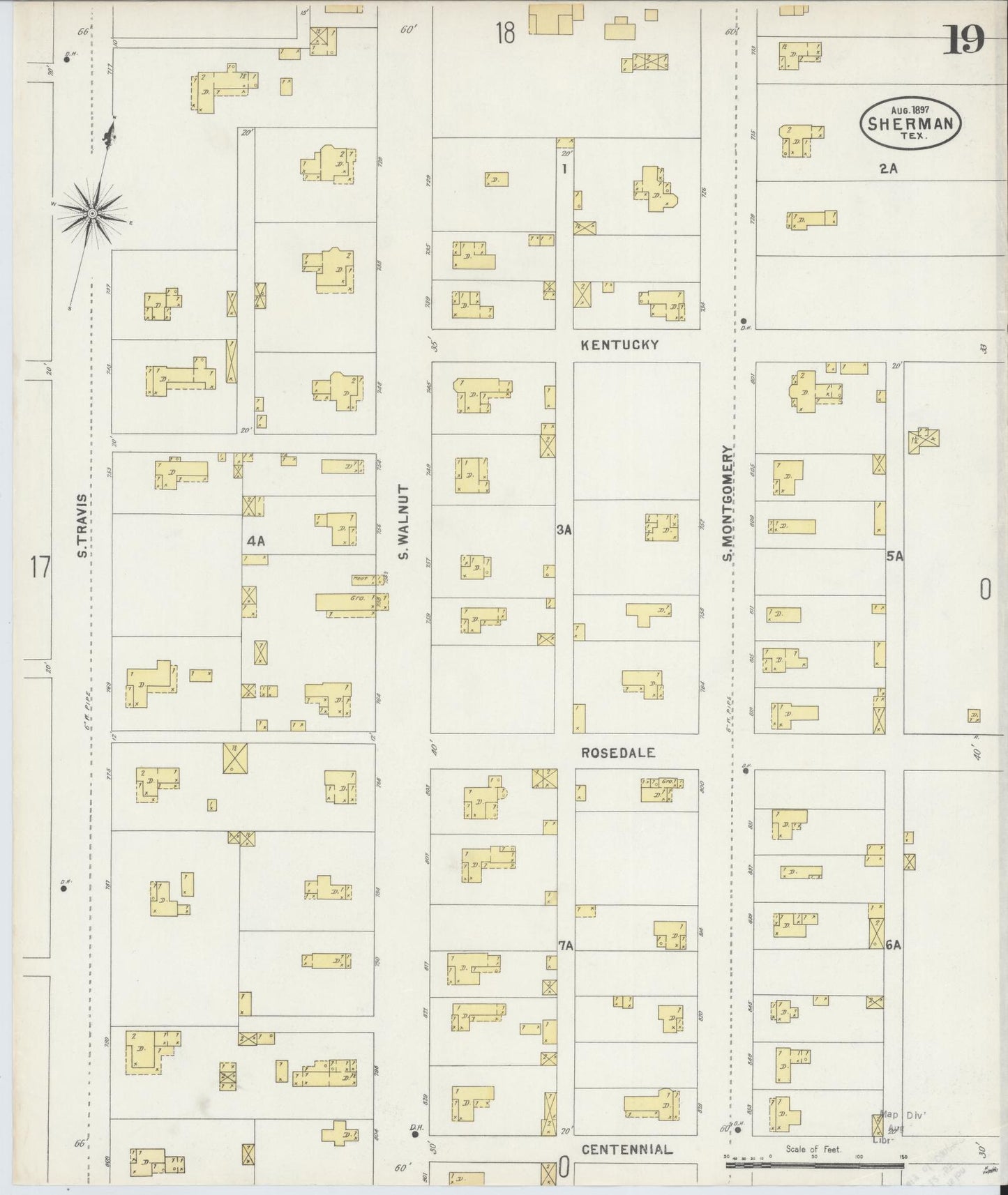 Sanborn Fire Insurance Map from Sherman, Grayson County, Texas (1897), Sheet #0019 - Historic Sanborn Fire Insurance Map Print, vintage old map wall art, antique decor, genealogy gift, Texas Texas map