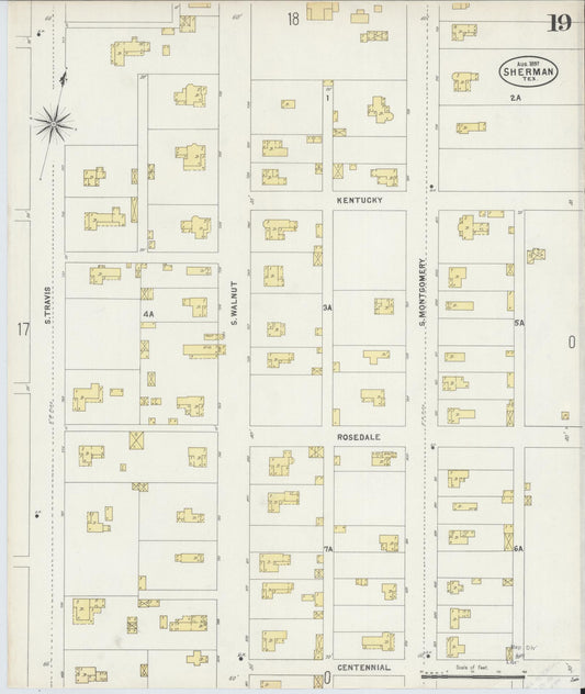Sanborn Fire Insurance Map from Sherman, Grayson County, Texas (1897), Sheet #0019 - Historic Sanborn Fire Insurance Map Print, vintage old map wall art, antique decor, genealogy gift, Texas Texas map