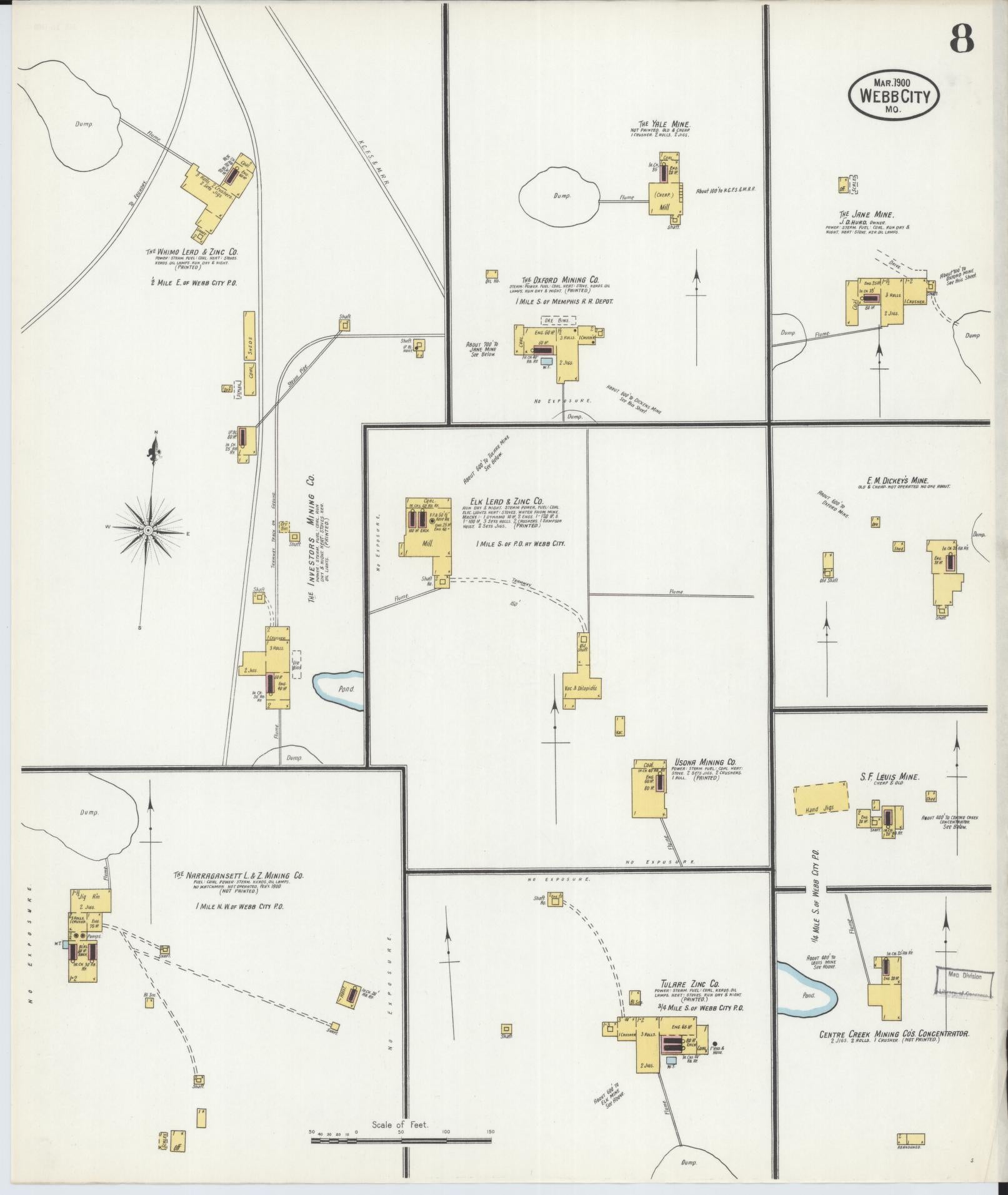 Sanborn Fire Insurance Map from Webb City, Jasper County, Missouri (1900), Sheet #0008 - Complete Map Set gallery image, historic Sanborn map, vintage wall art, Missouri Missouri