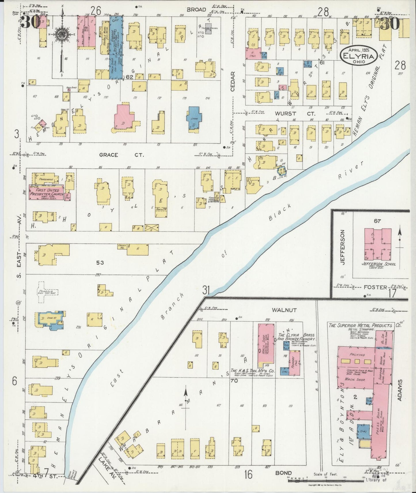 Sanborn Fire Insurance Map from Elyria, Lorain County, Ohio (1925), Sheet #0030 - Historic Sanborn Fire Insurance Map Print, vintage old map wall art, antique decor, genealogy gift, Ohio Ohio map