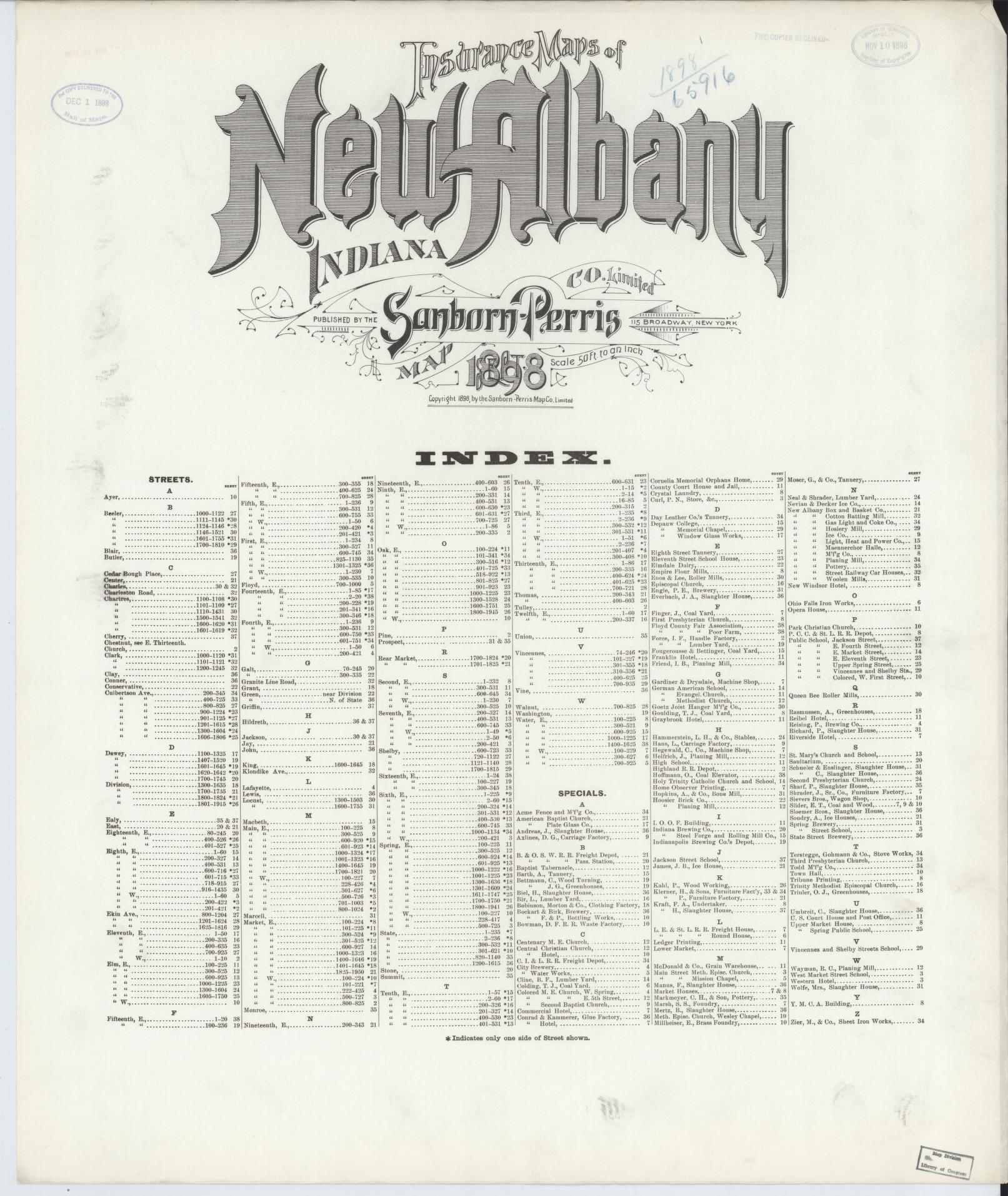 Sanborn Fire Insurance Map from New Albany, Floyd County, Indiana. (1898) – Historic Sanborn Fire Insurance Map Print