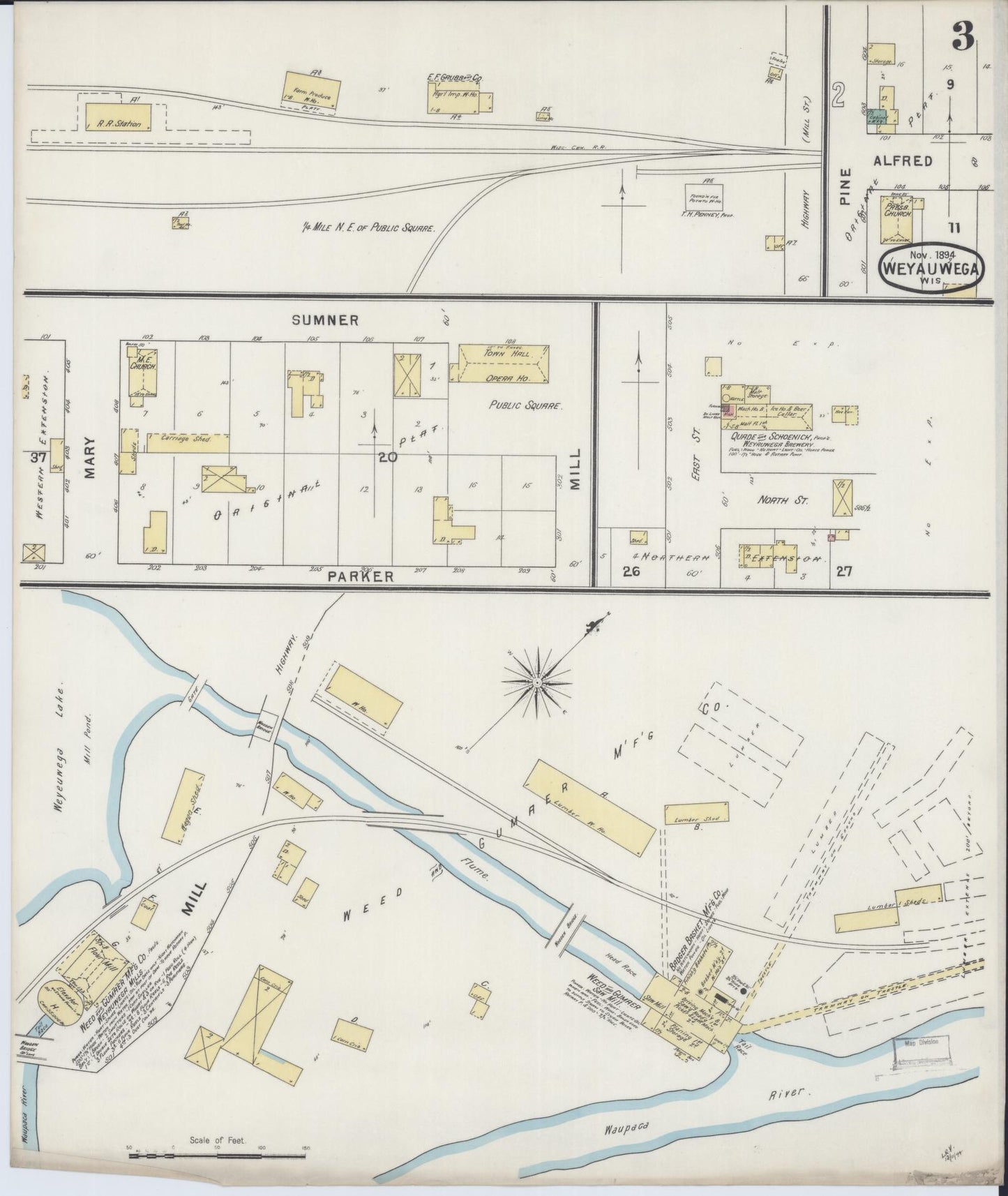 Sanborn Fire Insurance Map from Weyauwega, Waupaca County, Wisconsin (1894), Sheet #0003 - Complete Map Set gallery image, historic Sanborn map, vintage wall art, Wisconsin Wisconsin