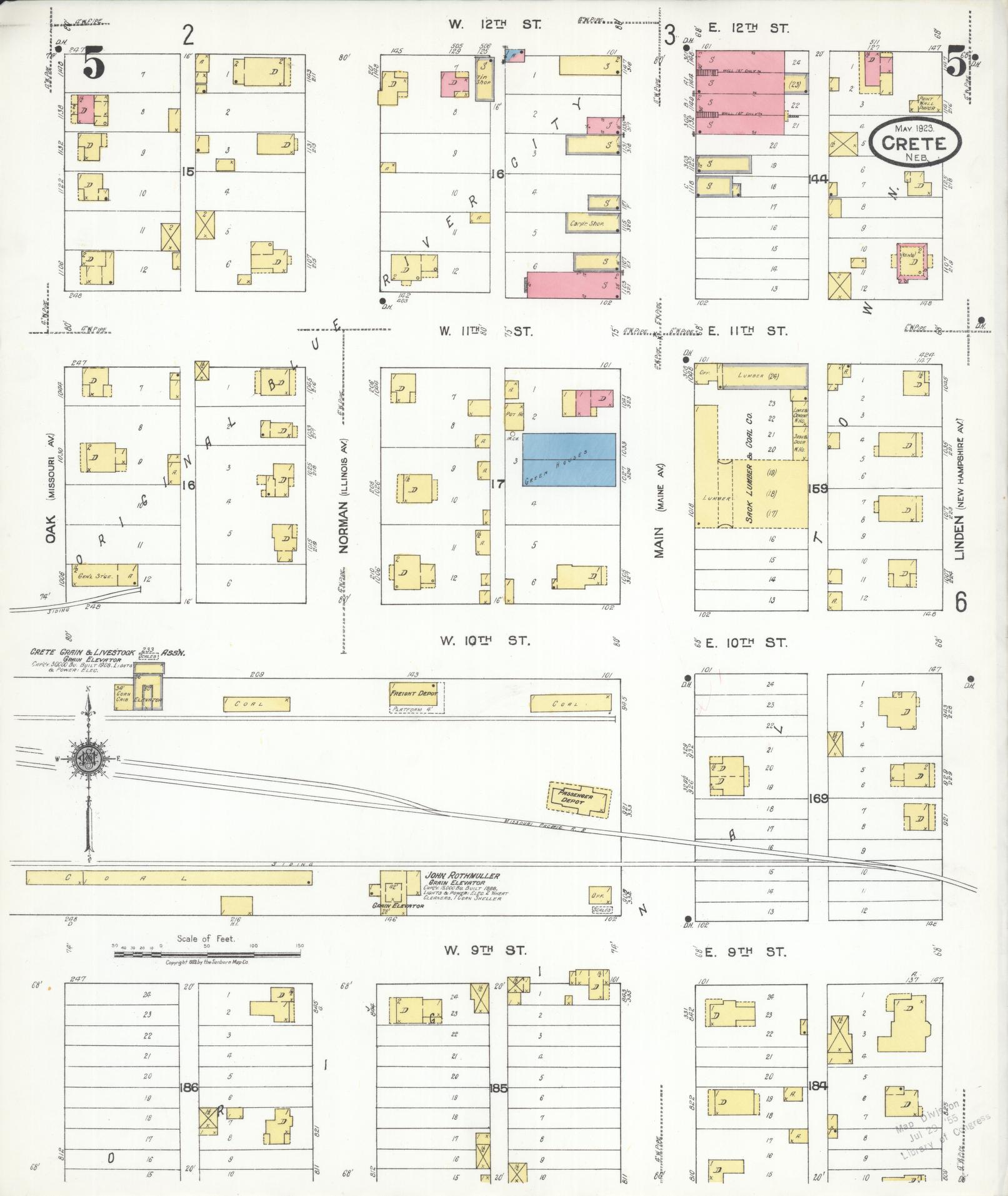 Sanborn Fire Insurance Map from Crete, Saline County, Nebraska (1923), Sheet #0005 - Complete Map Set gallery image, historic Sanborn map, vintage wall art, Nebraska Nebraska
