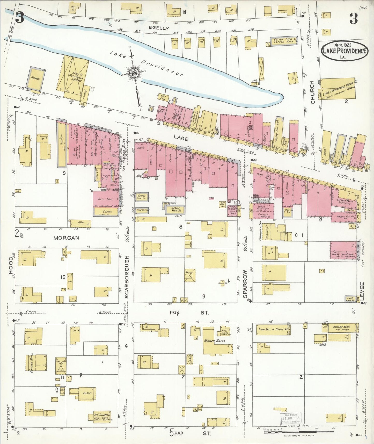 Sanborn Fire Insurance Map from Lake Providence, East Carroll Parish, Louisiana (1923), Sheet #0003 - Complete Map Set gallery image, historic Sanborn map, vintage wall art, Louisiana Louisiana