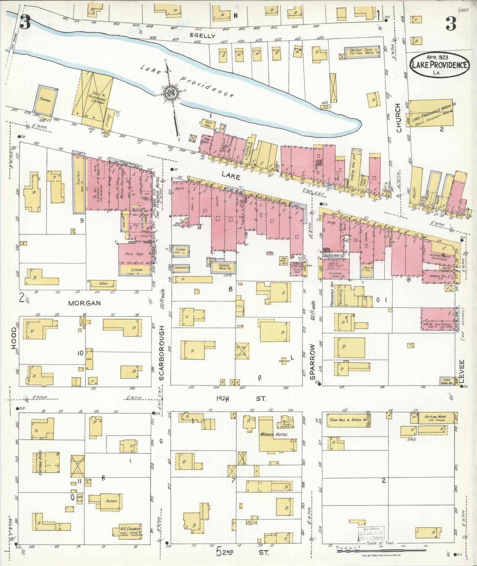 Sanborn Fire Insurance Map from Lake Providence, East Carroll Parish, Louisiana (1923), Sheet #0003 - Complete Map Set gallery image, historic Sanborn map, vintage wall art, Louisiana Louisiana