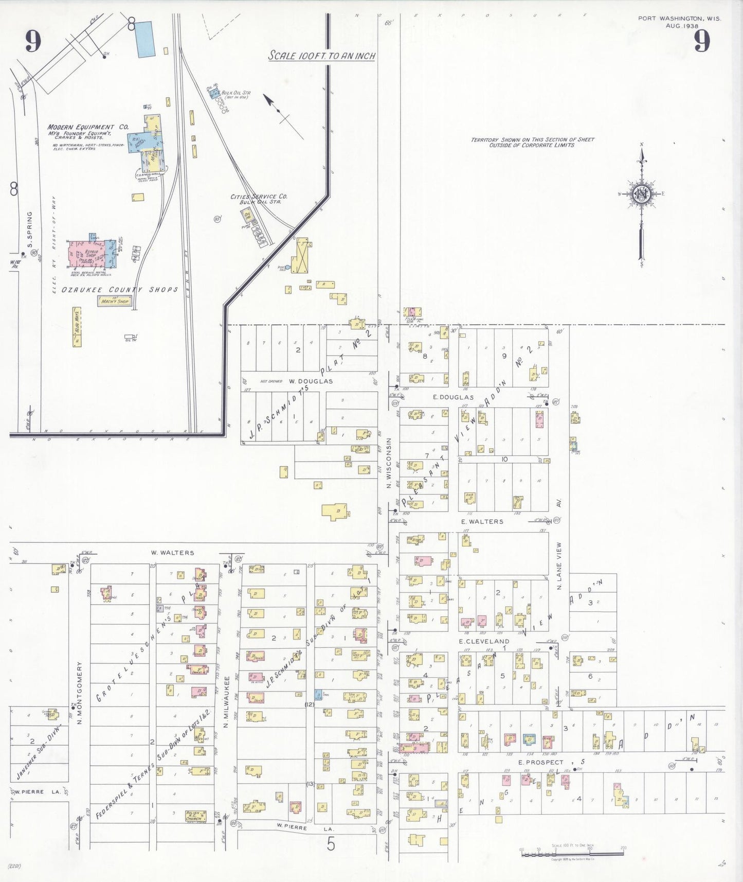 Sanborn Fire Insurance Map from Port Washington, Ozaukee County, Wisconsin (1938), Sheet #0009 - Complete Map Set gallery image, historic Sanborn map, vintage wall art, Wisconsin Wisconsin