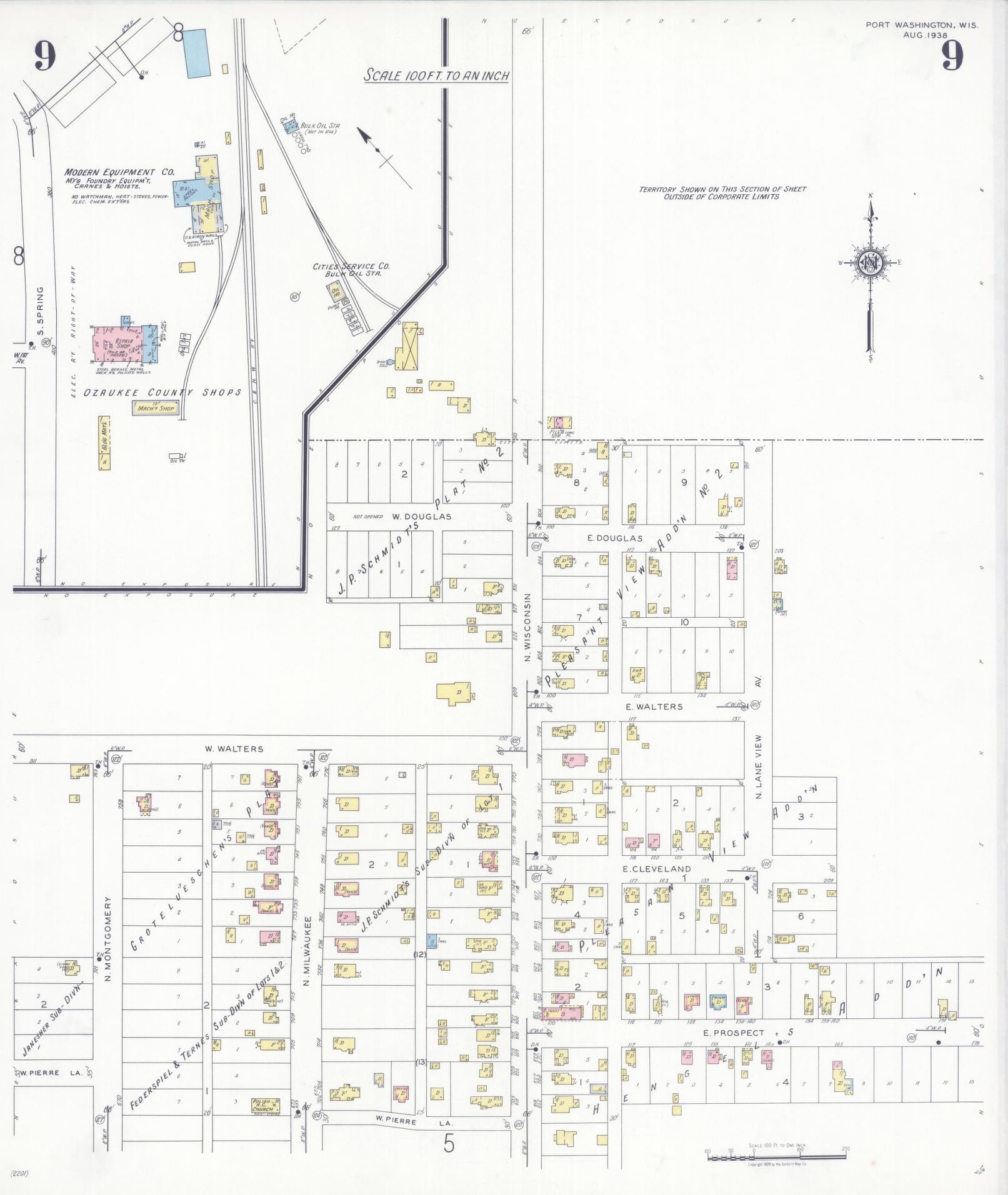 Sanborn Fire Insurance Map from Port Washington, Ozaukee County, Wisconsin (1938), Sheet #0009 - Complete Map Set gallery image, historic Sanborn map, vintage wall art, Wisconsin Wisconsin