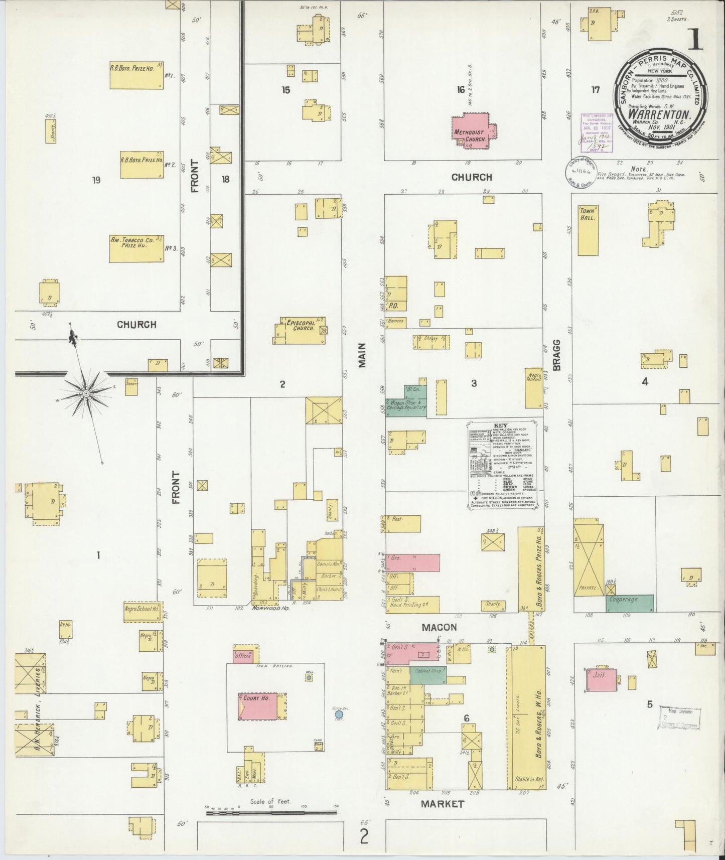 Sanborn Fire Insurance Map from Warrenton, Warren County, North Carolina. (1901) – Historic Sanborn Fire Insurance Map Print