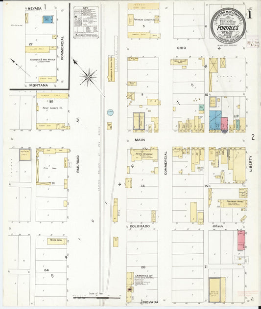 Sanborn Fire Insurance Map from Portales, Roosevelt County, New Mexico (1909), Sheet #0001 - Complete Map Set gallery image, historic Sanborn map, vintage wall art, New Mexico New Mexico