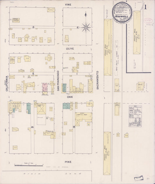 Sanborn Fire Insurance Map from Maxwell, Colusa County, California (1889), Sheet #0001 - Complete Map Set gallery image, historic Sanborn map, vintage wall art, California California