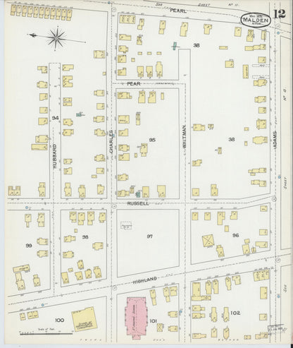 Sanborn Fire Insurance Map from Malden, Middlesex County, Massachusetts (1892), Sheet #0012 - Complete Map Set gallery image, historic Sanborn map, vintage wall art, Massachusetts Massachusetts