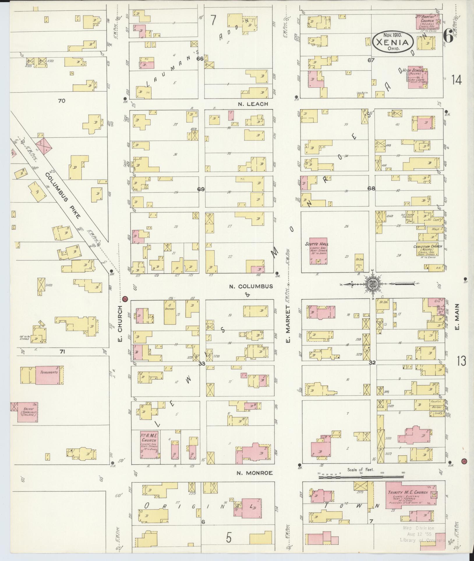 Sanborn Fire Insurance Map from Xenia, Greene County, Ohio (1910), Sheet #0006 - Historic Sanborn Fire Insurance Map Print, vintage old map wall art, antique decor, genealogy gift, Ohio Ohio map