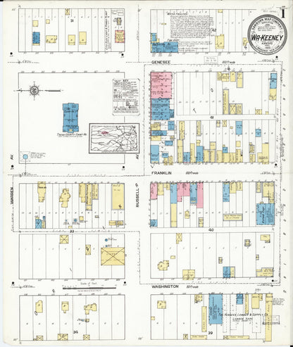 Sanborn Fire Insurance Map from Wa-keeney, Trego County, Kansas (1920), Sheet #0001 - Complete Map Set gallery image, historic Sanborn map, vintage wall art, Kansas Kansas