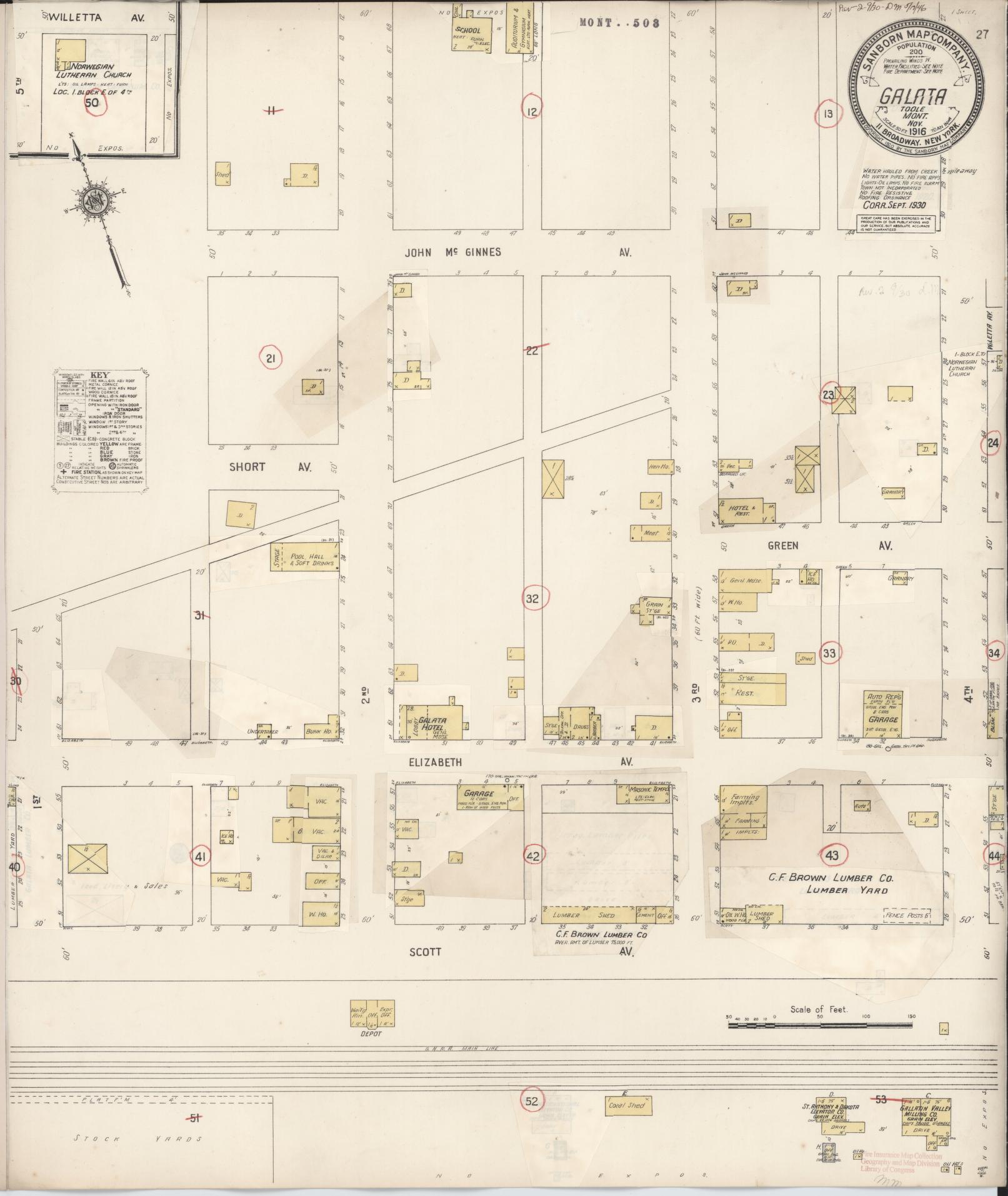 Sanborn Fire Insurance Map from Galata, Toole County, Montana (1930), Sheet #0001 - Historic Sanborn Fire Insurance Map Print, vintage old map wall art, antique decor, genealogy gift, Montana Montana map