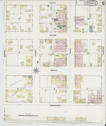 Sanborn Fire Insurance Map from Taylor, Williamson County, Texas (1889), Sheet #0002 - Complete Map Set gallery image, historic Sanborn map, vintage wall art, Texas Texas