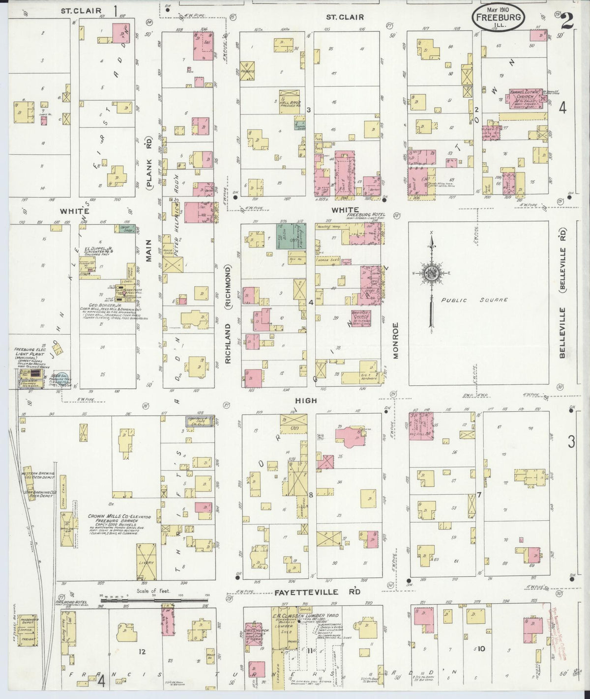 Sanborn Fire Insurance Map from Freeburg, Saint Clair County, Illinois (1910), Sheet #0002 - Complete Map Set gallery image, historic Sanborn map, vintage wall art, Illinois Illinois