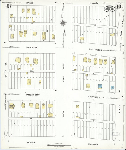 Sanborn Fire Insurance Map from Rapid City, Pennington County, South Dakota (1923), Sheet #0013 - Historic Sanborn Fire Insurance Map Print, vintage old map wall art, antique decor, genealogy gift, South Dakota South Dakota map