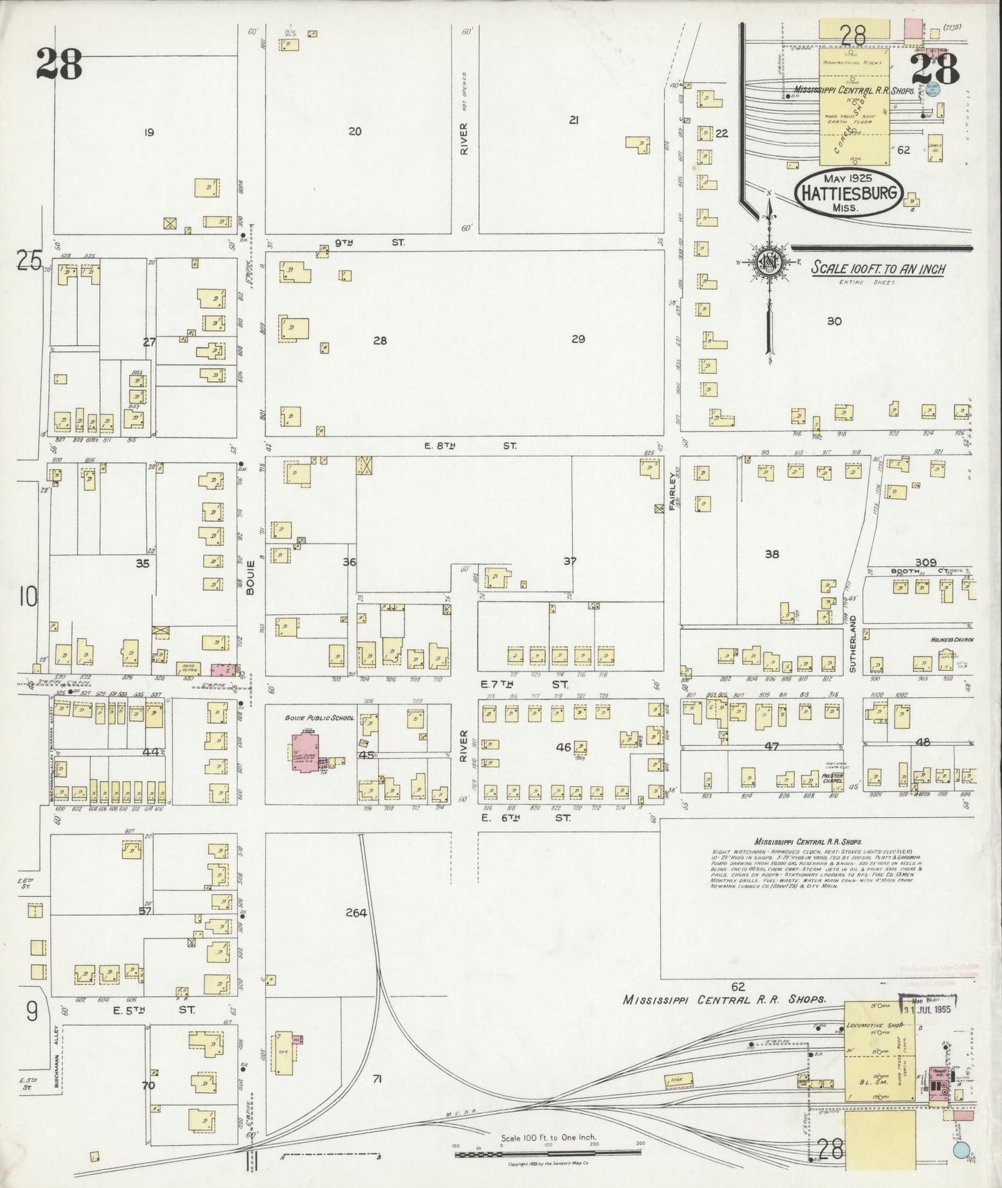 Sanborn Fire Insurance Map from Hattiesburg, Forrest County, Mississippi (1925), Sheet #0028 - Complete Map Set gallery image, historic Sanborn map, vintage wall art, Mississippi Mississippi