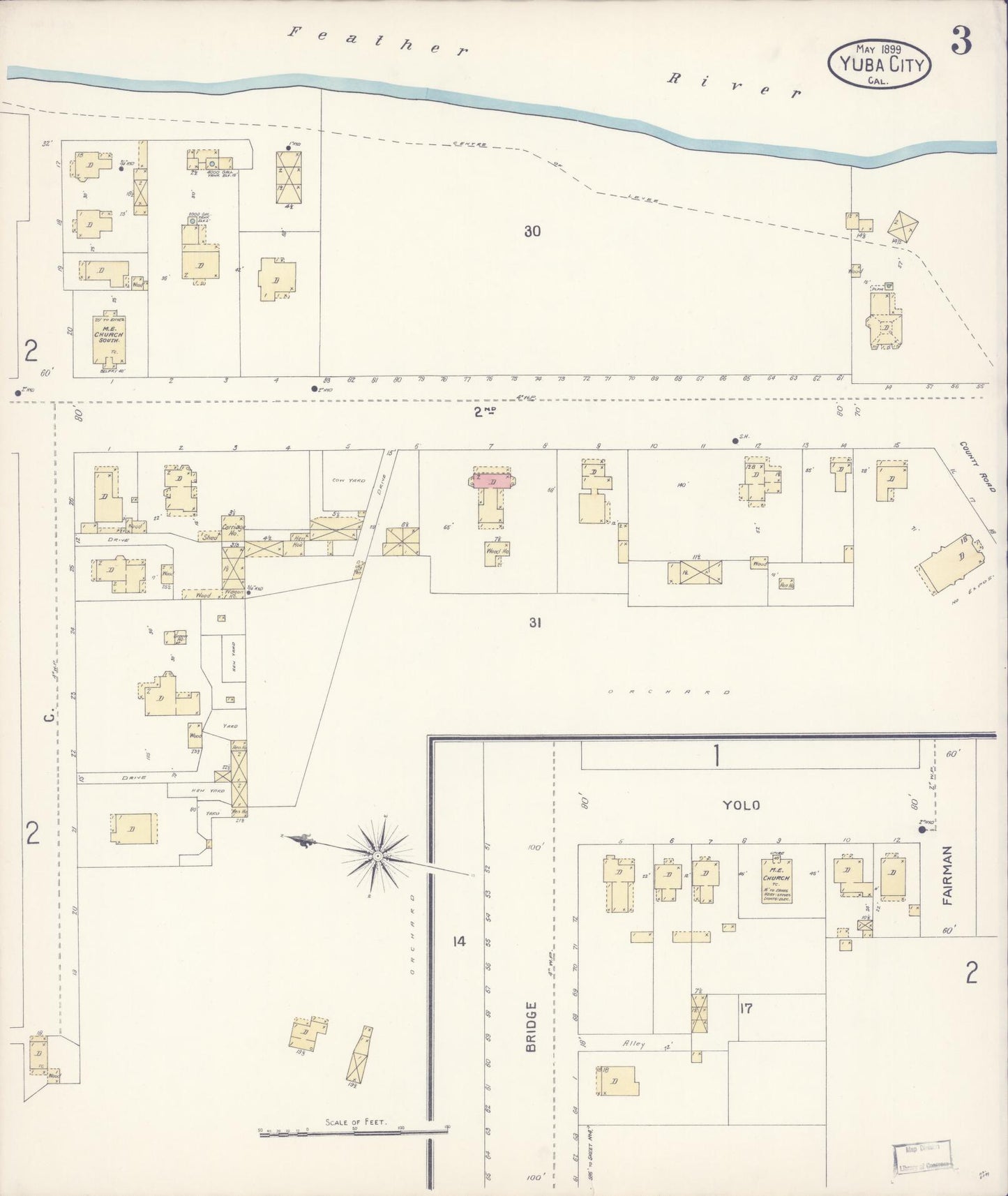 Sanborn Fire Insurance Map from Yuba City, Sutter County, California (1899), Sheet #0003 - Complete Map Set gallery image, historic Sanborn map, vintage wall art, California California