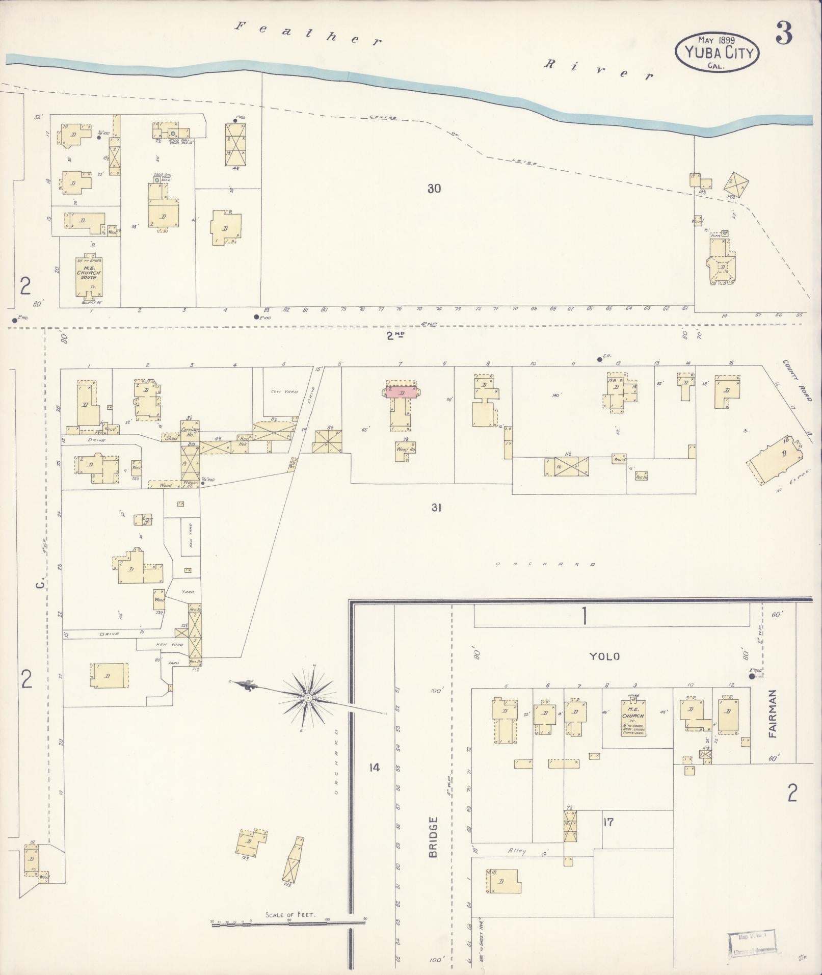 Sanborn Fire Insurance Map from Yuba City, Sutter County, California (1899), Sheet #0003 - Complete Map Set gallery image, historic Sanborn map, vintage wall art, California California