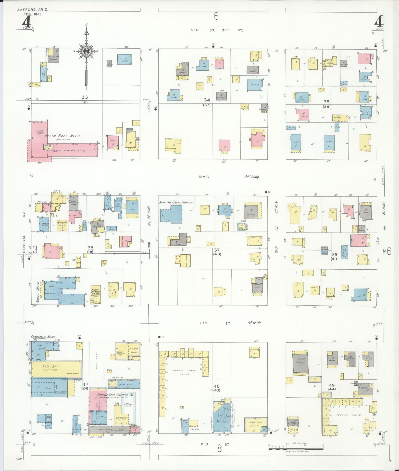 Sanborn Fire Insurance Map from Safford, Graham County, Arizona (1941), Sheet #0004 - Complete Map Set gallery image, historic Sanborn map, vintage wall art, Arizona Arizona