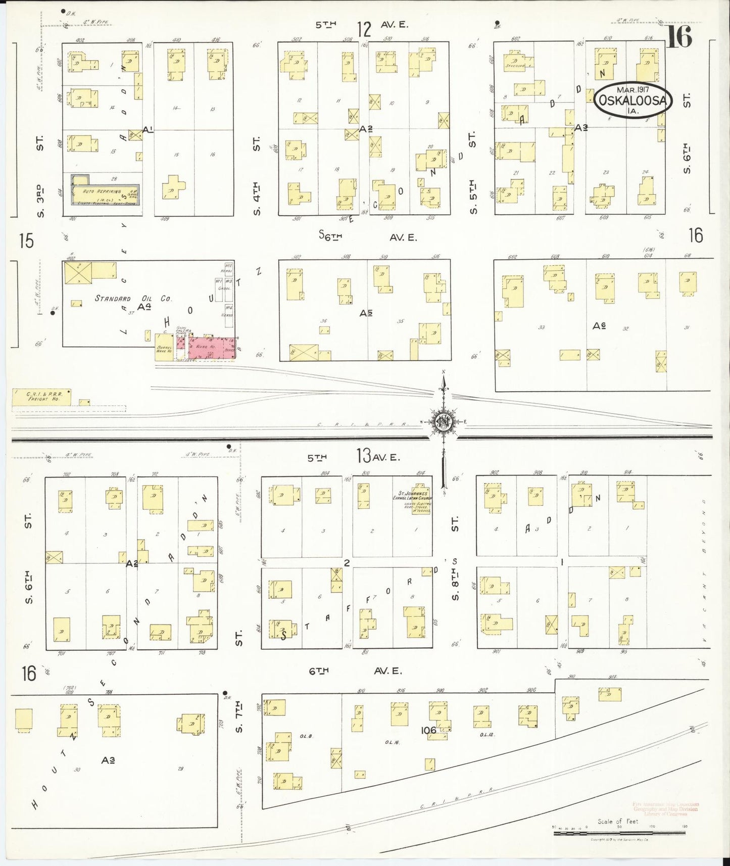 Sanborn Fire Insurance Map from Oskaloosa, Mahaska County, Iowa (1917), Sheet #0016 - Historic Sanborn Fire Insurance Map Print